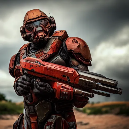 Image similar to Doom slayer, XF IQ4, 150MP, 50mm, f/1.4, ISO 200, 1/160s, natural light, Adobe Photoshop, Adobe Lightroom, DxO Photolab, polarizing filter, Sense of Depth, AI enhanced, HDR