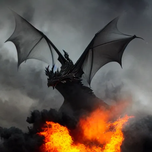 Prompt: a dragon made of black smoke