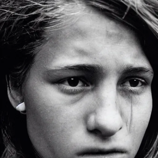 Image similar to a candid extreme closeup portrait of an expressive face of a super busy young woman by annie leibovitz