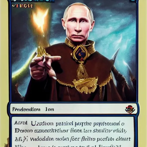 Image similar to a fully pictured magic the gathering card, depicting vladimir putin as a wizzard, 8 k