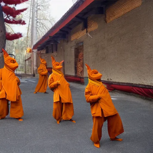 Image similar to real cats dressed as shaolin monks, 4k