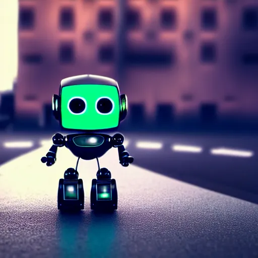 Image similar to a cute little robot at front of a car. super realistic 8 k render of a dark hooded powerful elegant, cinematic composition