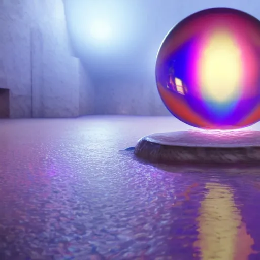 Prompt: crystal ball floating in rainbow space, realistic artstyle, wide shot, dramatic lighting, octane render, hyperrealistic, high quality, highly detailed, HD, beautiful, cinematic, 8k, unreal engine, facial accuracy, symmetrical