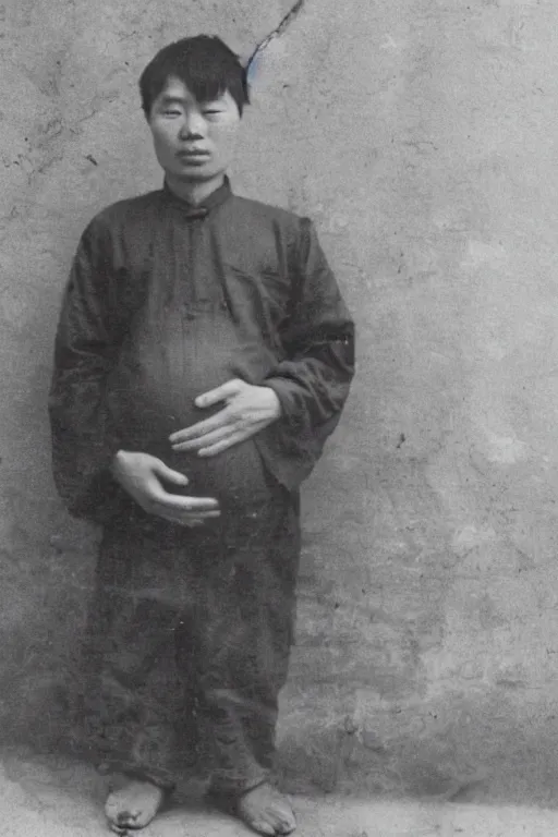 Prompt: Photo of a young pregnant Chinese man