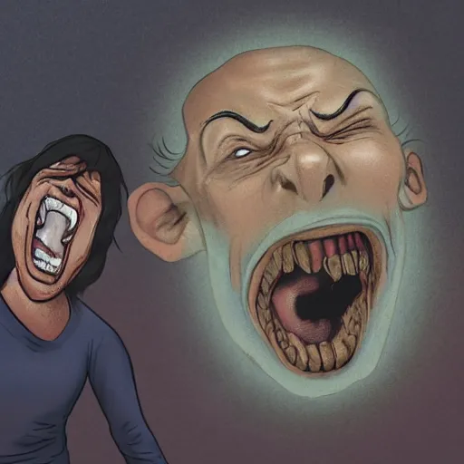 Image similar to Demons escaping from Steve Balmers yawning mouth