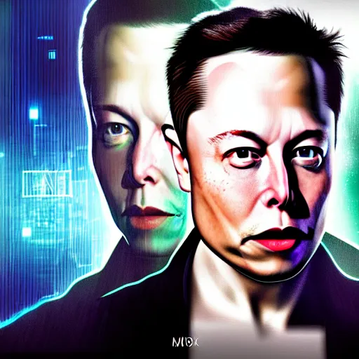 Image similar to Elon Musk as a hacker in the Matrix, modelsociety, radiant skin, huge anime eyes, RTX on, perfect face, directed gaze, intricate, Sony a7R IV, symmetric balance, polarizing filter, Photolab, Lightroom, 4K, Dolby Vision, Photography Award