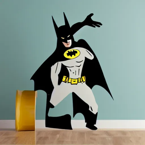 Image similar to die cut sticker of batman breakdancing, dripping paint