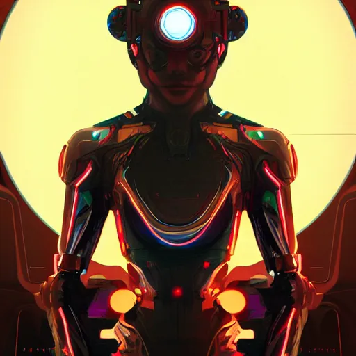 Image similar to symmetry! abstract futuristic robotic, psychedelic background, apex legends, epic lighting, illustration black outlining, ultra detailed, art by artgerm and greg rutkowski and alphonse mucha