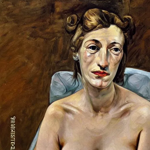 Prompt: of a beautiful women painted by lucien freud