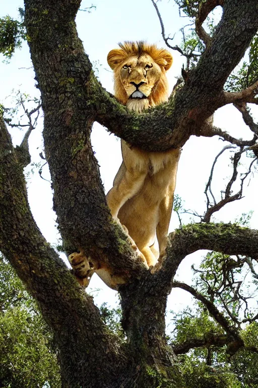 Prompt: a lion climbing a tree by dr. seuss