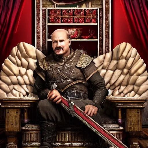 Image similar to Alexander Lukashenko as a Jarl of Belarus Hold in The Elder Scrolls V: Skyrim sitting on his throne in a slumped pose