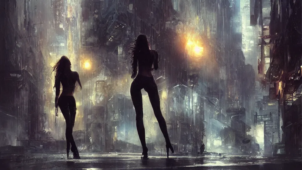 Image similar to bella thorne and megan fox, hyperrealistic full figure, bladerunner street, art of elysium by jeremy mann and frank frazetta, fantasy art, photo realistic, dynamic lighting, artstation, full figure poster, volumetric lighting, very detailed face, 4 k, award winning