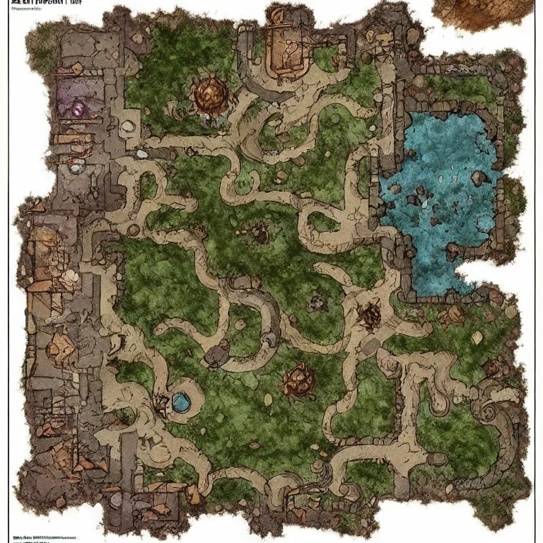 Image similar to full - color fantasy floor plan battle map of a cave, d & d, pathfinder, by jeff todd and greg rutkowski, trending on artstation, pinterest