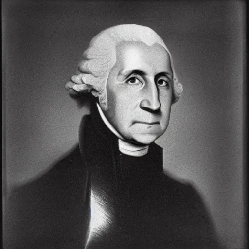 Prompt: photo of George Washington by Diane Arbus, black and white, high contrast, Rolleiflex, 55mm f/4 lens