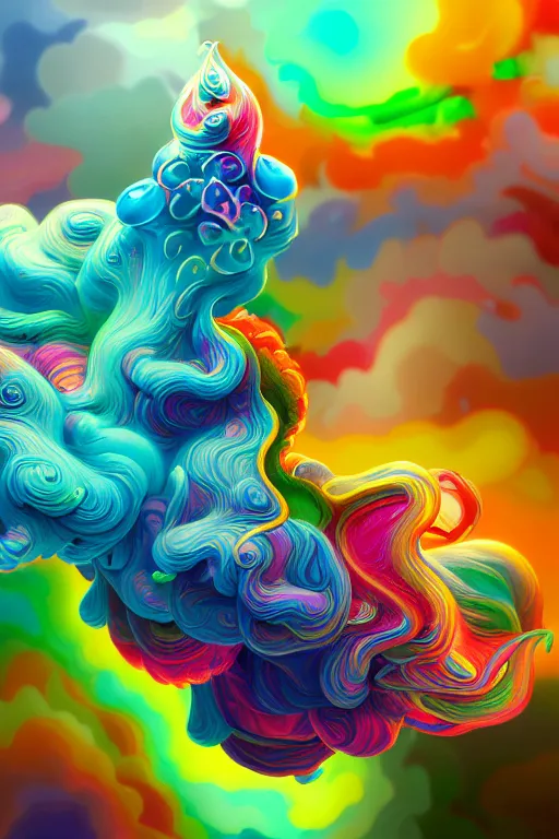 Prompt: colorful liquid smoke and clouds forming faces, animal shapes and flowers, an extremely colorful psychedelic experience, dmt, psilocybin, lsd, intricate, elegant, highly detailed, digital painting, artstation, smooth, sharp focus, illustration, art by krenz cushart, hana yata, octane render, unreal engine, 8 k