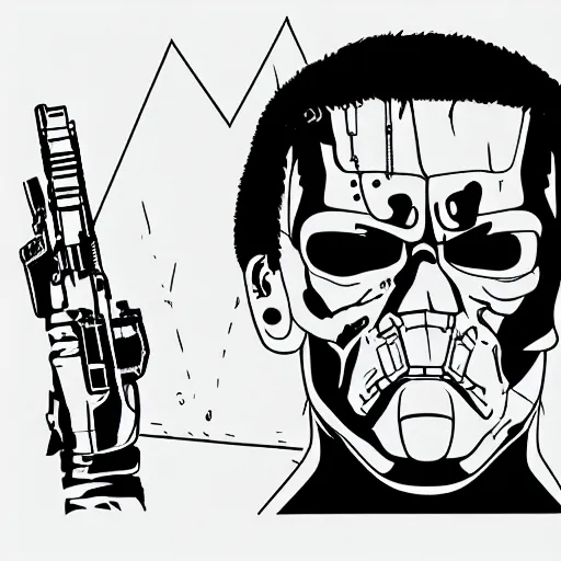 Image similar to the terminator ( 1 9 8 4 ) in line art style