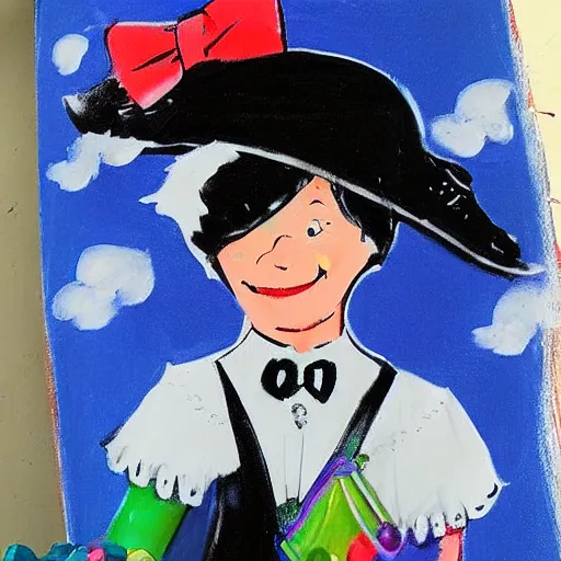 Prompt: mary poppins chalk painting