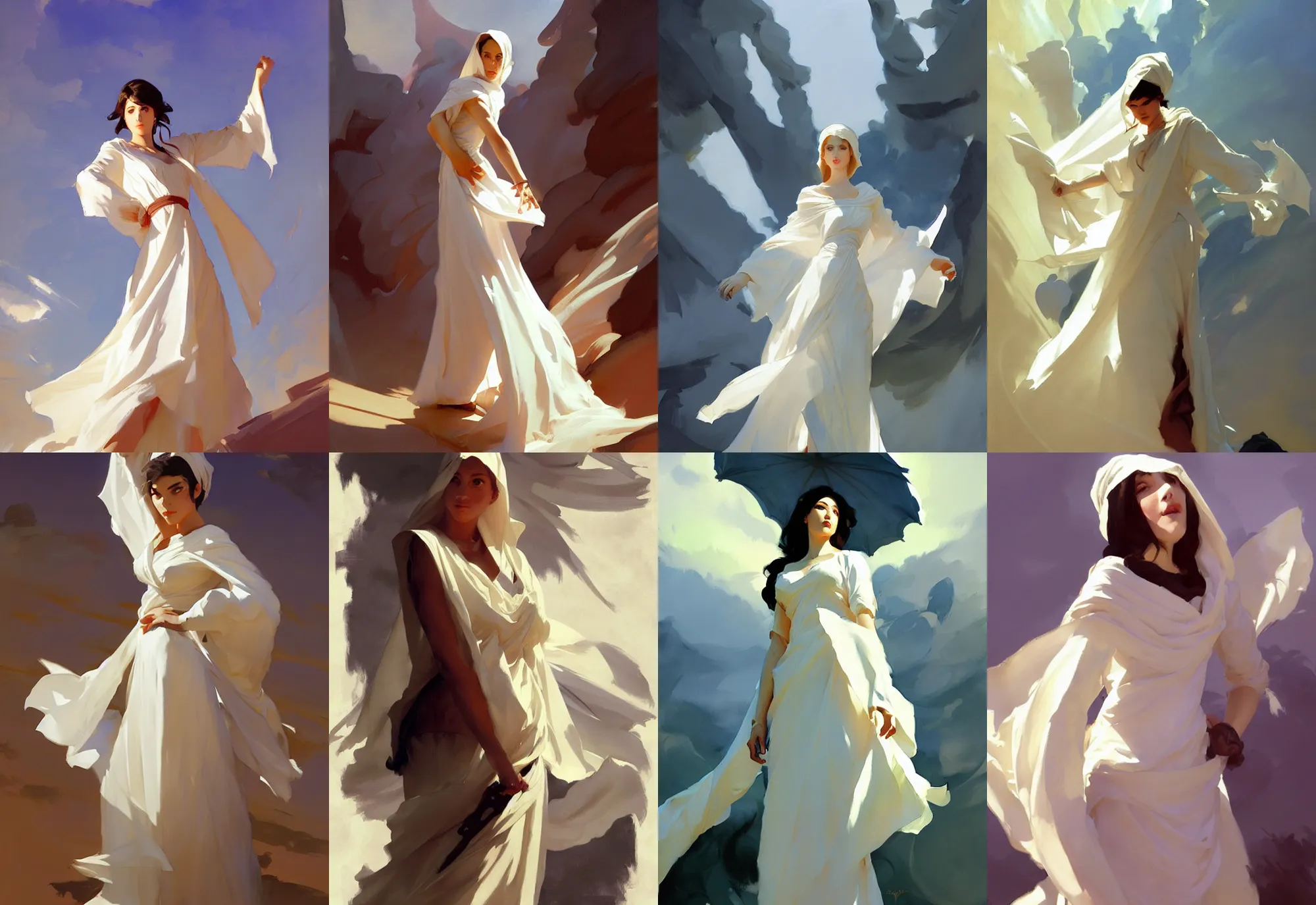 Image similar to white cloth fabric greg manchess painting by sargent and leyendecker, studio ghibli, fantasy, medium shot, asymmetrical, intricate, elegant, matte painting, illustration, hearthstone, by greg rutkowski, by greg tocchini, by james gilleard, by joe fenton