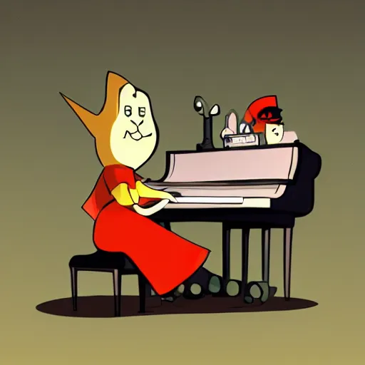 Image similar to cartoon characters of a tv playing a piano , artstation, concept art, smooth, sharp focus, illustration,