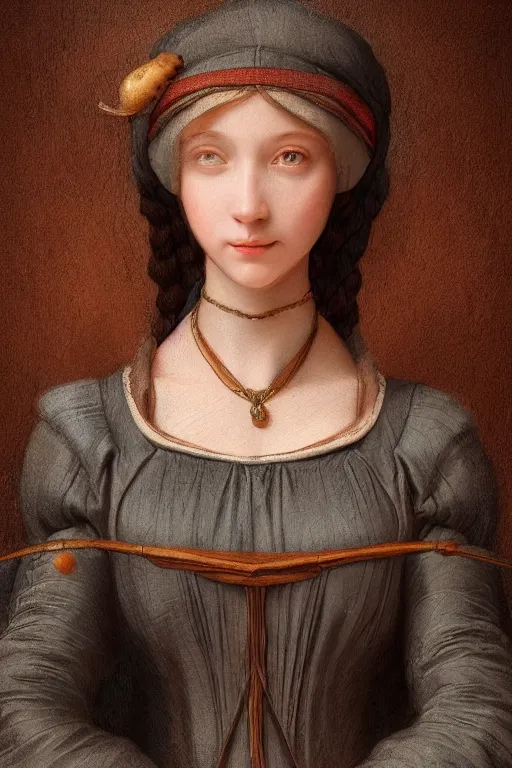 Image similar to a cute renaissance woman inspired by leonardo da vinci, vivid colors, high details, cinematic, 8k resolution, beautiful detailed, photorealistic, digital painting, artstation, concept art, smooth, sharp focus, illustration, fantasy background, artstation trending, octane render, unreal engine