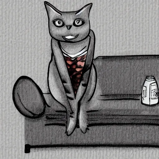 Prompt: a cat in cartoon style sitting on a couch