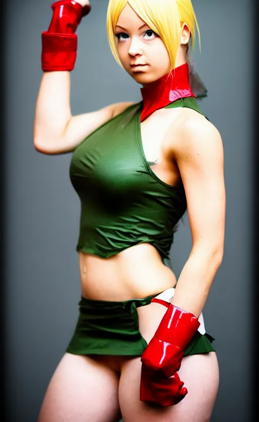 Image similar to cosplaying as cammy from street fighter, professional photo, trending on deviantart