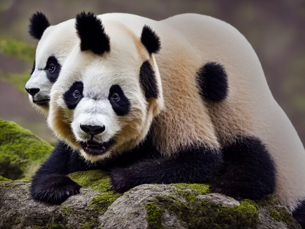 Image similar to panda in japan park, hyperrealistic, photography, highly detailed, 8 5 mm, f / 1. 3, foggy, dramatic lighting, 4 k, beautiful