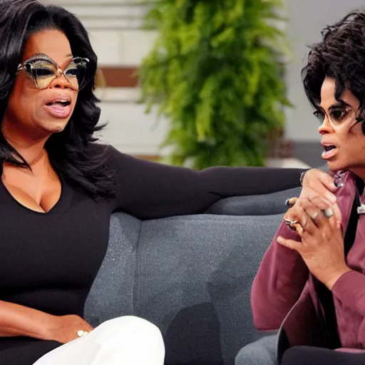 Prompt: michael jackson and oprah screaming at each other in the oprah show