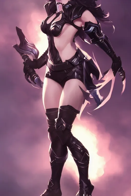 Prompt: A pretty female league of legends character, fullbody art, wearing fully-spec'd black SWAT armor, character concept, dynamic posing, 8k, trending on artstation