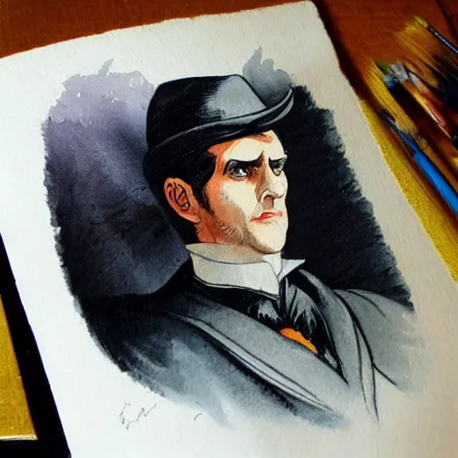 Prompt: a portrait of Batman painted aquarelle in victorian style