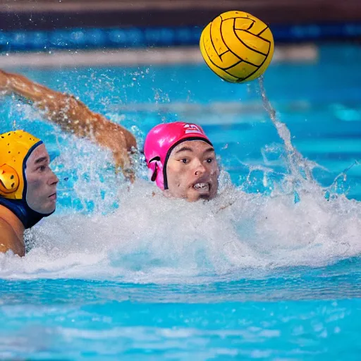 Image similar to water polo being played with hippos. sports photograph.