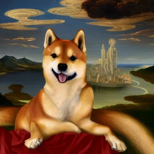 Prompt: a renaissance painting of a shiba inu and dragon hybrid, hd, artstation, 4 k wallpaper