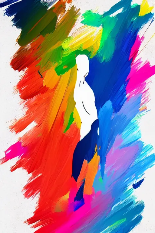 Prompt: minimal thick paint brush strokes of a thin athletic male body posing, abstract minimalist line art, beautiful, flowing brush, matte paint colors, digital art trending on artstation