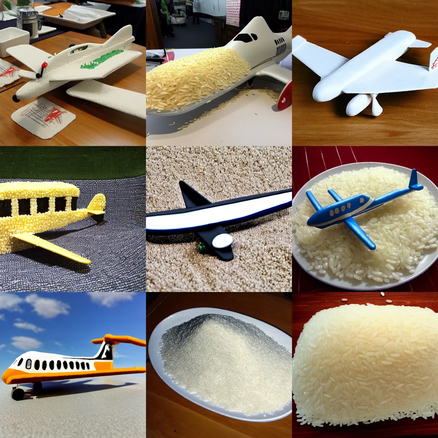 Prompt: plane made of rice