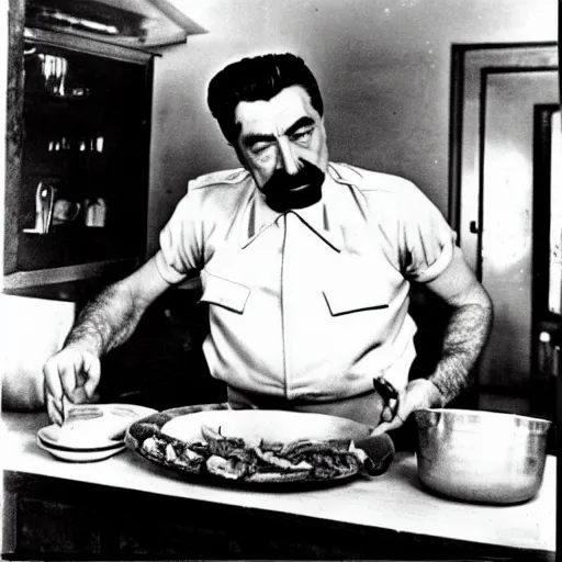 Image similar to Beautiful Food photography of Joseph Stalin Joseph Stalin in the kitchen making Gulash