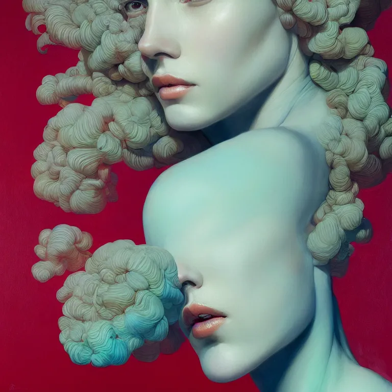 Image similar to portrait of woman with coral!! reef hair. soft light painted by james jean and moebius and erik jones, inspired by mary jane ansell, smooth face feature, intricate oil painting, high detail 3 d render, sharp high detail