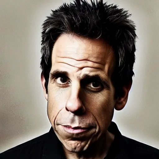 Image similar to a selfie of ben stiller sad because he got mustard on his shirt