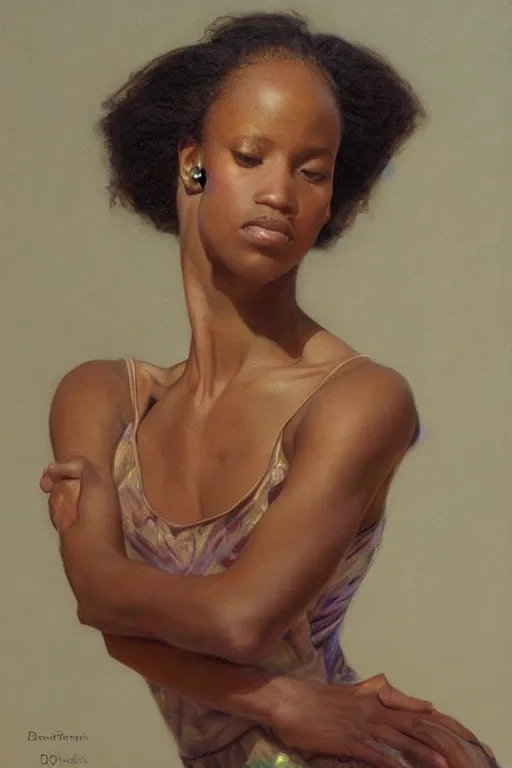 Image similar to portrait of a gorgeous graceful nubian prima ballerina, by donato giancola and berthold woltze.