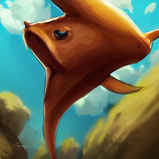 Image similar to a flying banana fish, shocked look, huge eyes, highly detailed, digital painting, artstation, concept art, sharp focus, illustration