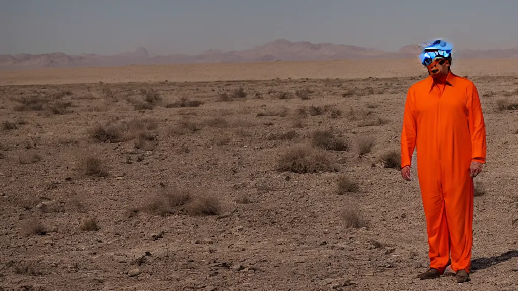 Image similar to Donald Trump wearing an orange jumpsuit captured by Islamic ISIS militants in the desert, Kodak film photo, 8k, highly detailed