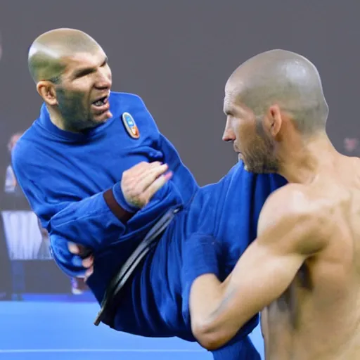 Prompt: A realistic photo of a Jedi fight between Zinédine Zidane and Marco Materazzi, hyper-realistic, 8K HDR.