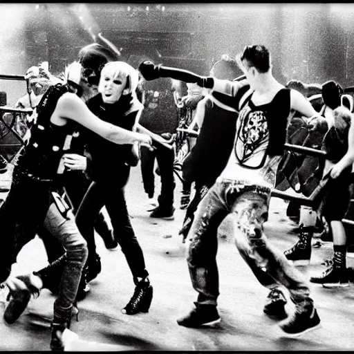 Image similar to fight of ravers and punks, old black and white photo