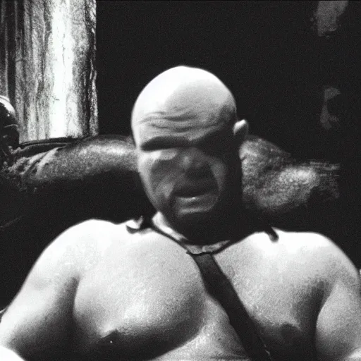 Image similar to black and white image of shrek as colonel kurtz, in apocalypse now