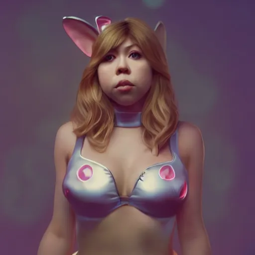 Prompt: detailed film still of jennette mccurdy wearing a playboy bunny outfit, 8 k, by greg rutkowski, artgerm, global illumination