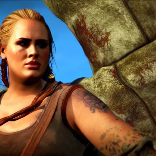 Image similar to an in-game screenshot of Adele as Vaas in Far Cry 3