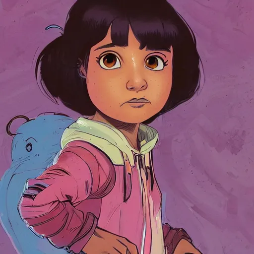 Image similar to a study of cell shaded portrait of Isabela Moner as dora the explorer, concept art, illustration, post grunge, concept art by josan gonzales and wlop, by james jean, Victo ngai, David Rubín, Mike Mignola, Laurie Greasley, highly detailed, sharp focus, Trending on Artstation, HQ, deviantart, art by artgem