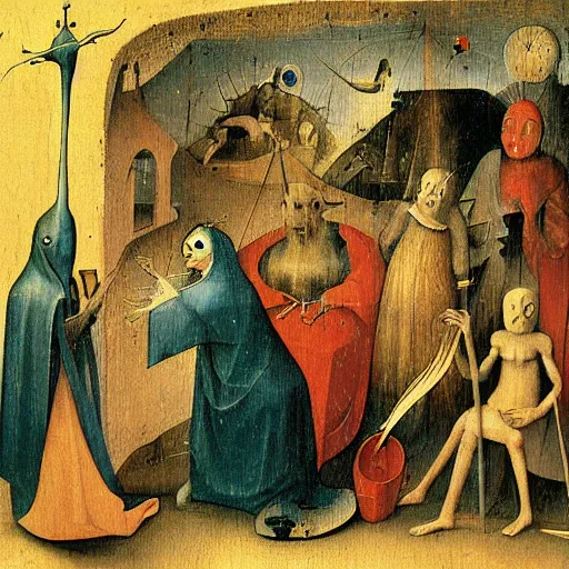 Prompt: Hieronymus Bosch painting in the style of Moebius