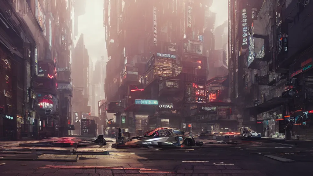 Prompt: cyberpunk london streets in 2 0 7 7, rendered in octane, rendered in corona, unreal engine 5, vray, the fifth element style by yuumei, bayard wu, wlop, tim white, ross tran, 4 k