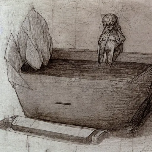 Prompt: leonardo da vinci's sketches for his new invention, the hot tub