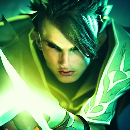 Prompt: league of legends character shows his powers, close up, cinematic light, dark room, detailed, photo, 8K